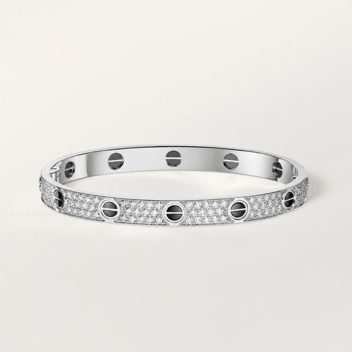 Cartier Love Bracelet Classic Model Paved Black Ceramic Diamonds 18K White Gold