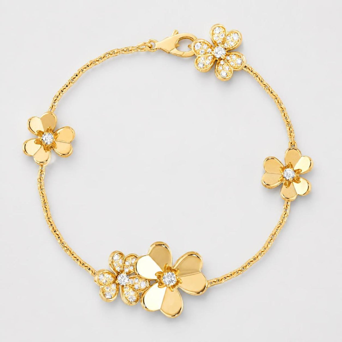 Van Cleef & Arpels Frivole 5 Flowers Diamonds Bracelet 18K Yellow Gold