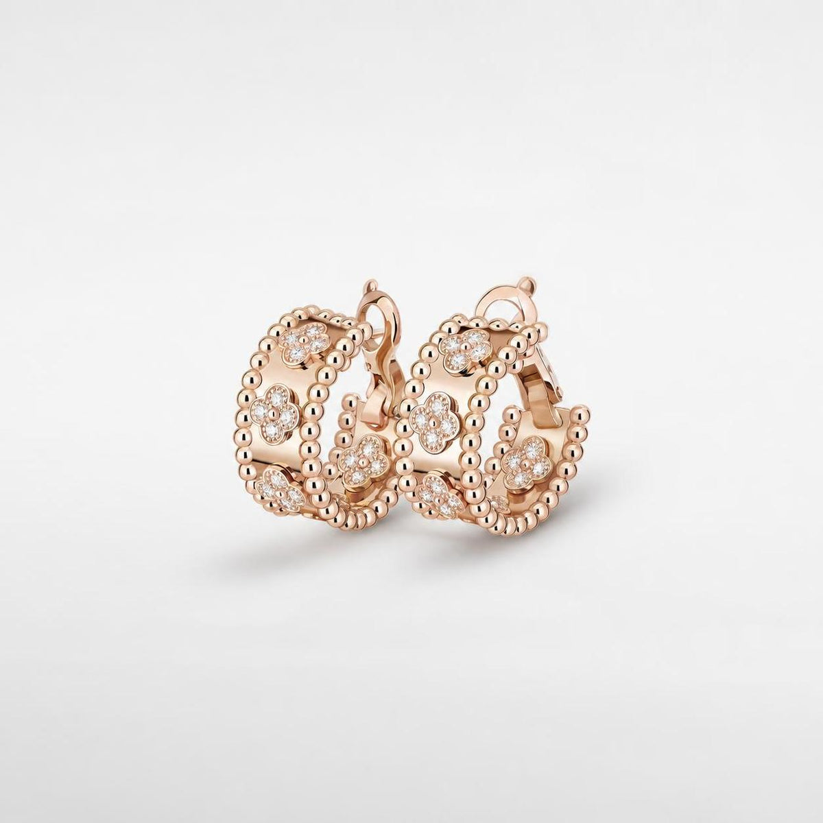 Van Cleef & Arpels Perlée Clovers Diamond Hoop Earrings 18K Rose Gold