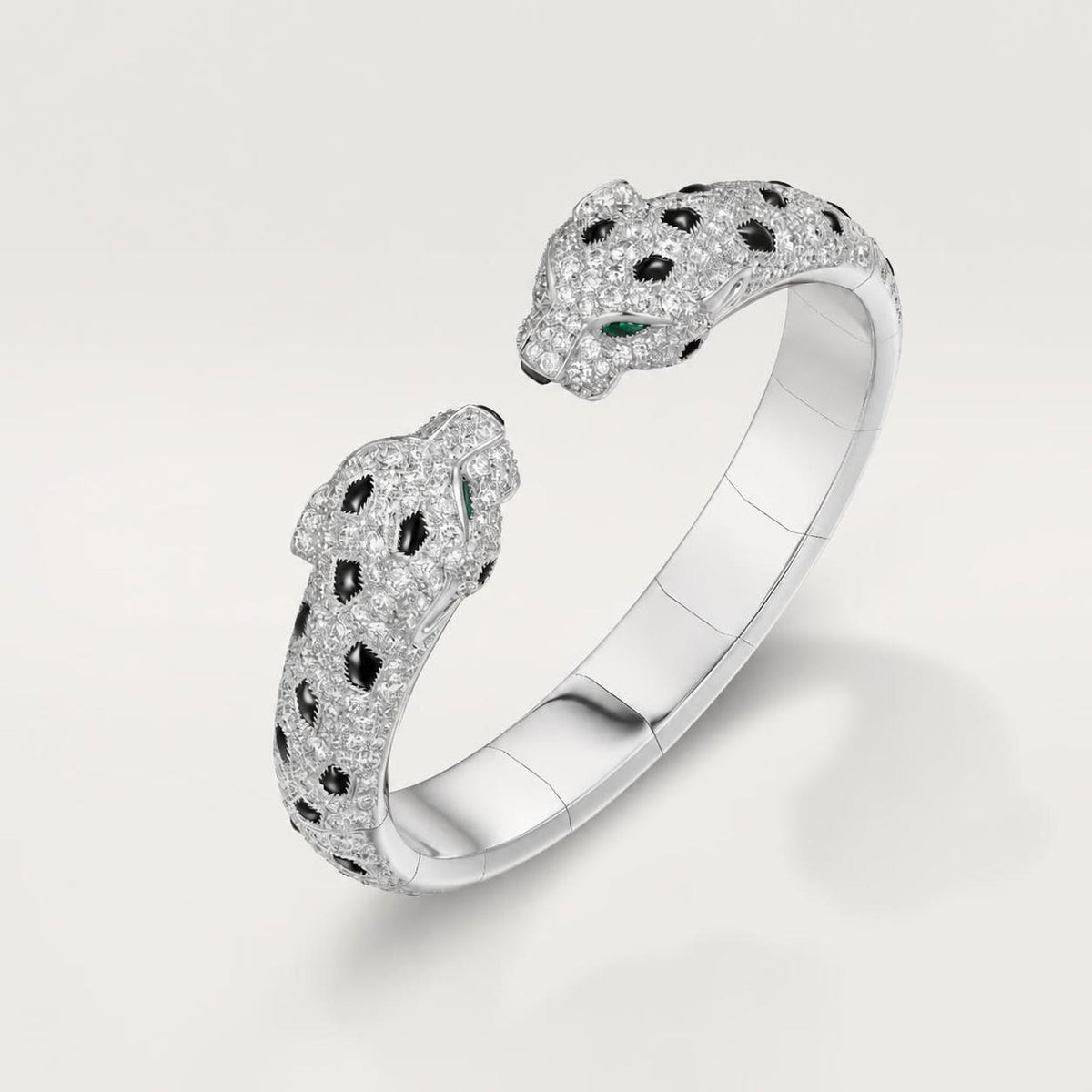 Cartier Panthère de Cartier Bracelet Articulated Paved Signature Emeralds Onyx Diamonds 18K White Gold