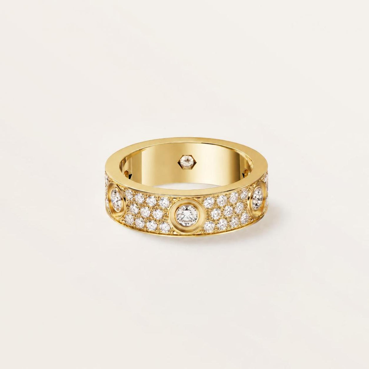 Cartier Love Ring Classic Model Paved 6 Diamonds 18K Yellow Gold