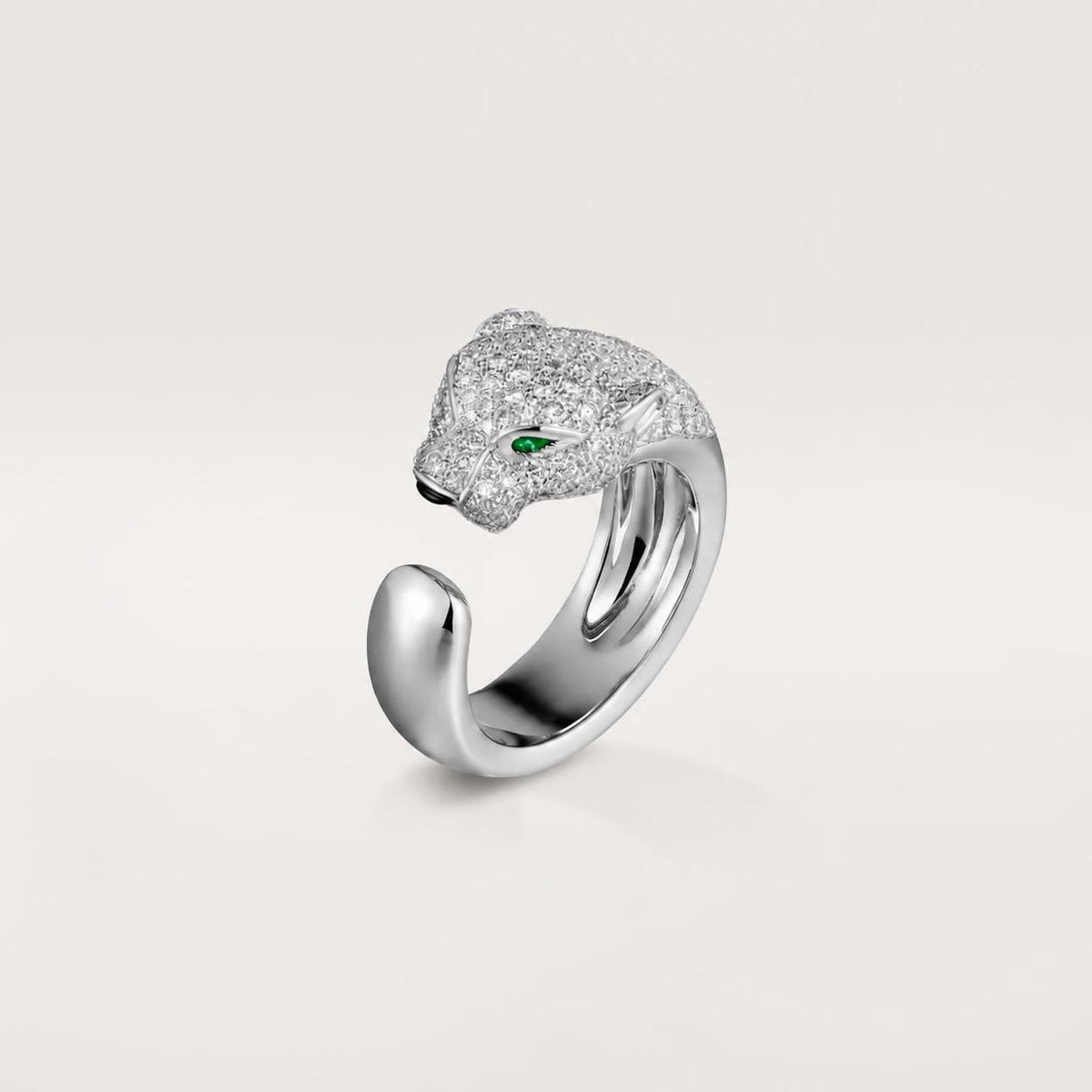 Cartier Panthère de Cartier Ring Medium Model Half-Paved 1.15 Ct Emeralds Onyx Diamonds 18K White Gold