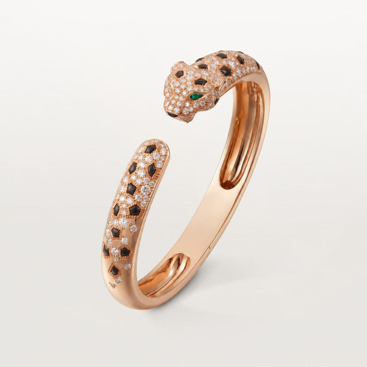 Cartier Panthère de Cartier Bracelet Medium Model Half-Paved Onyx Emeralds Diamonds 18K Rose Gold