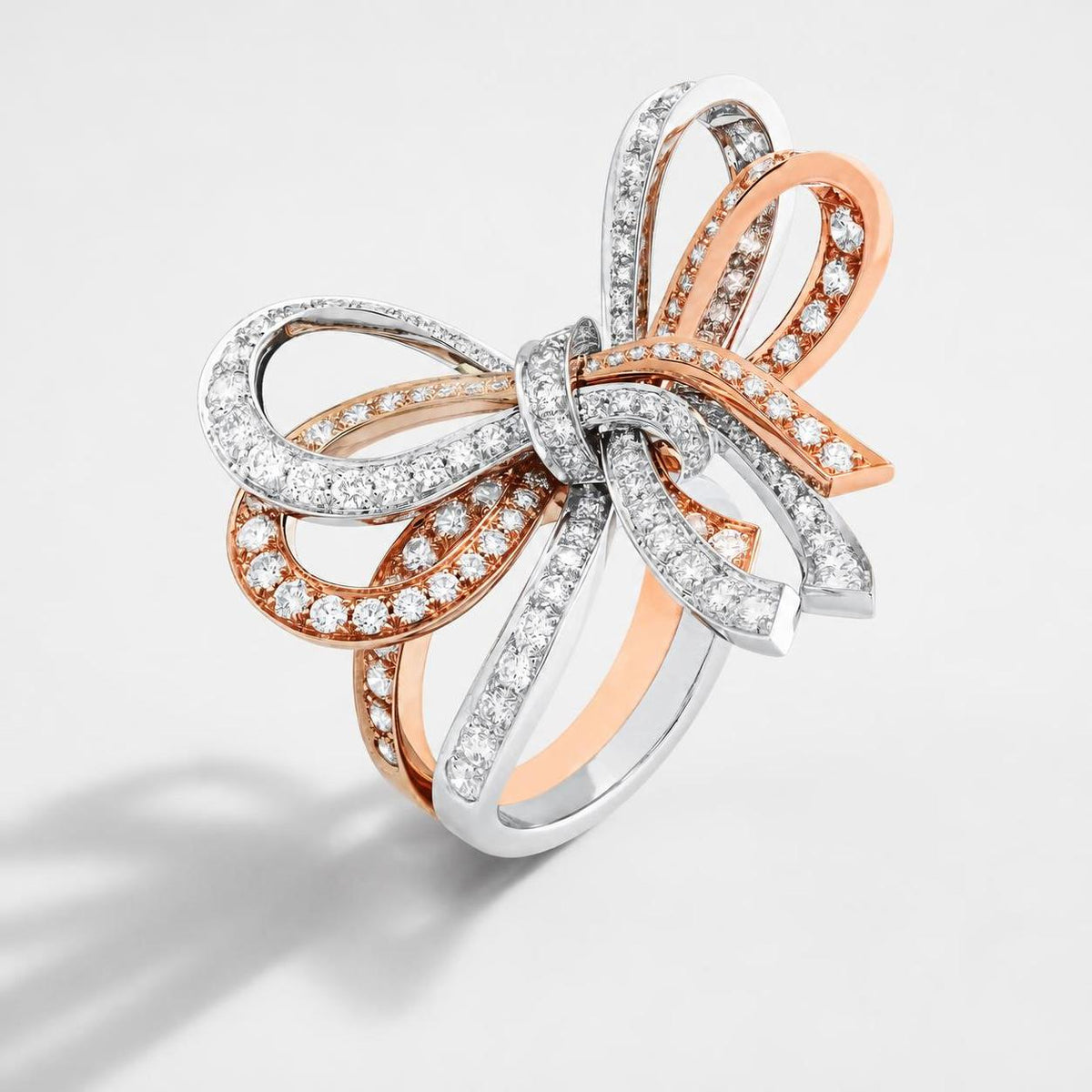 Van Cleef & Arpels Nœud Diamond Between the Finger Ring 18K White & Rose Gold