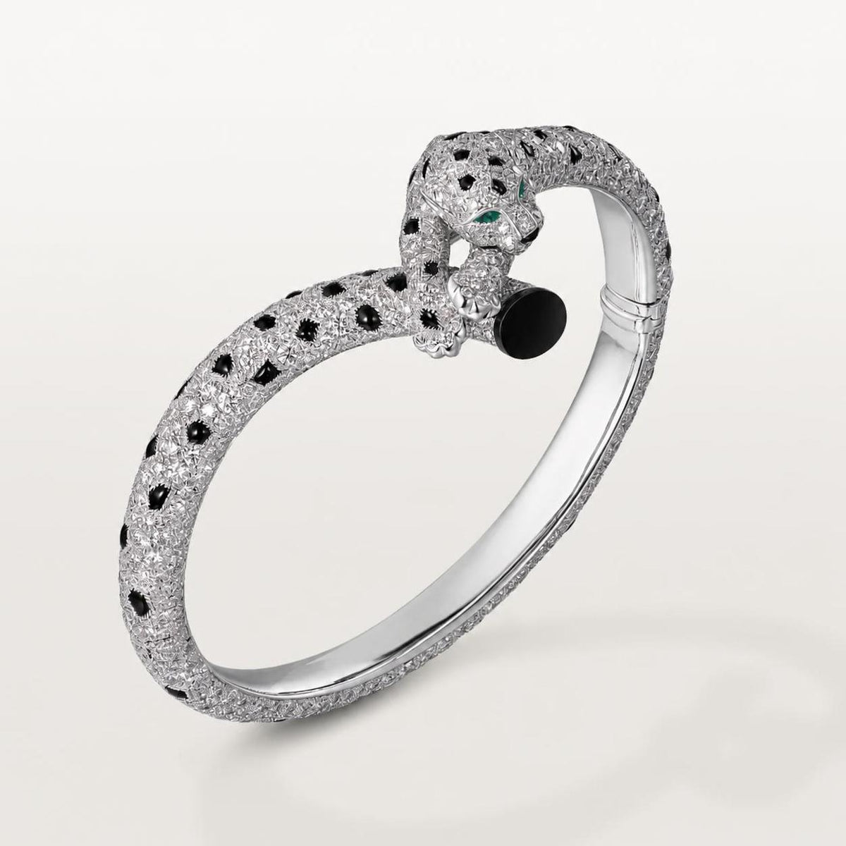 Cartier Panthère de Cartier Bracelet Paved Masterpiece Emeralds Onyx Diamonds 18K White Gold
