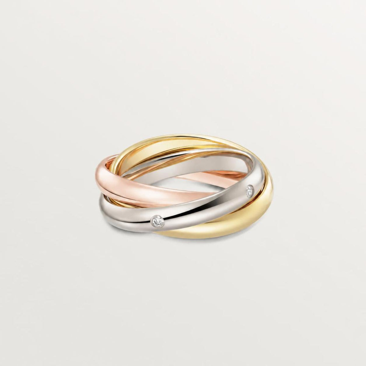 Cartier Trinity Ring Classic Model 5 Diamonds 18K White, Yellow & Rose Gold