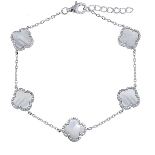 925 Silver Rhodium Clover Bracelet MOP