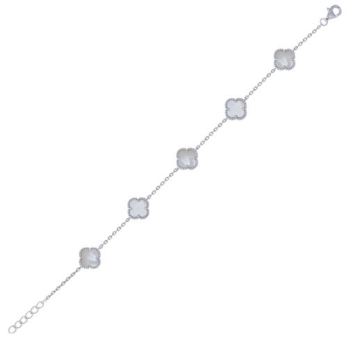 925 Silver Rhodium Clover Bracelet MOP