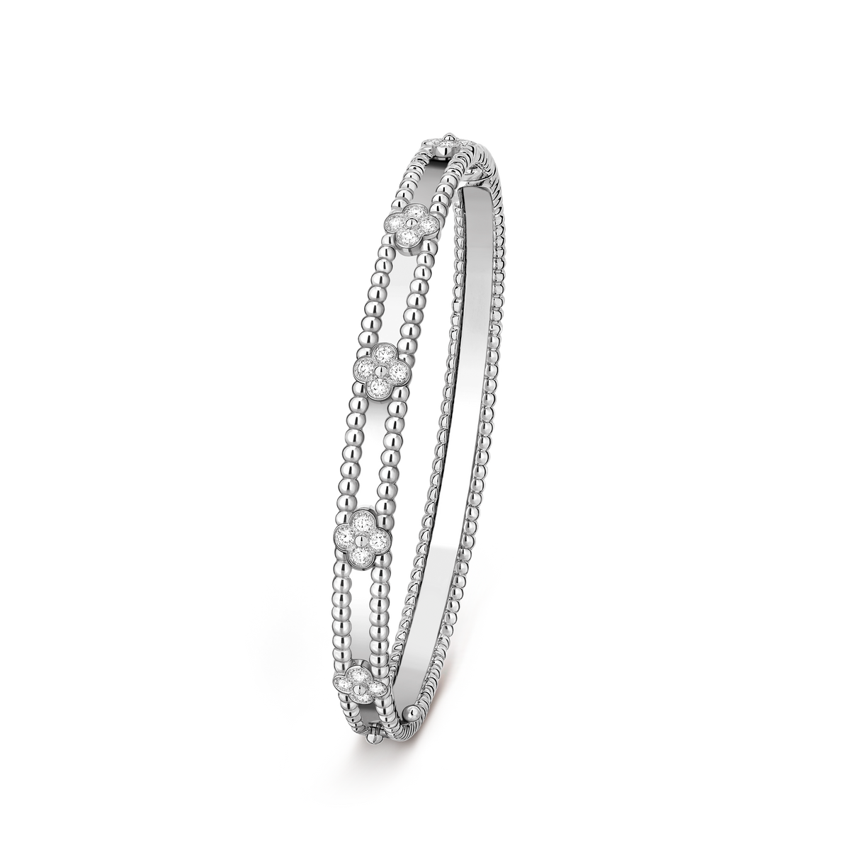 Van Cleef & Arpels Perlée Sweet Clovers Diamond Medium Bracelet 18K White Gold