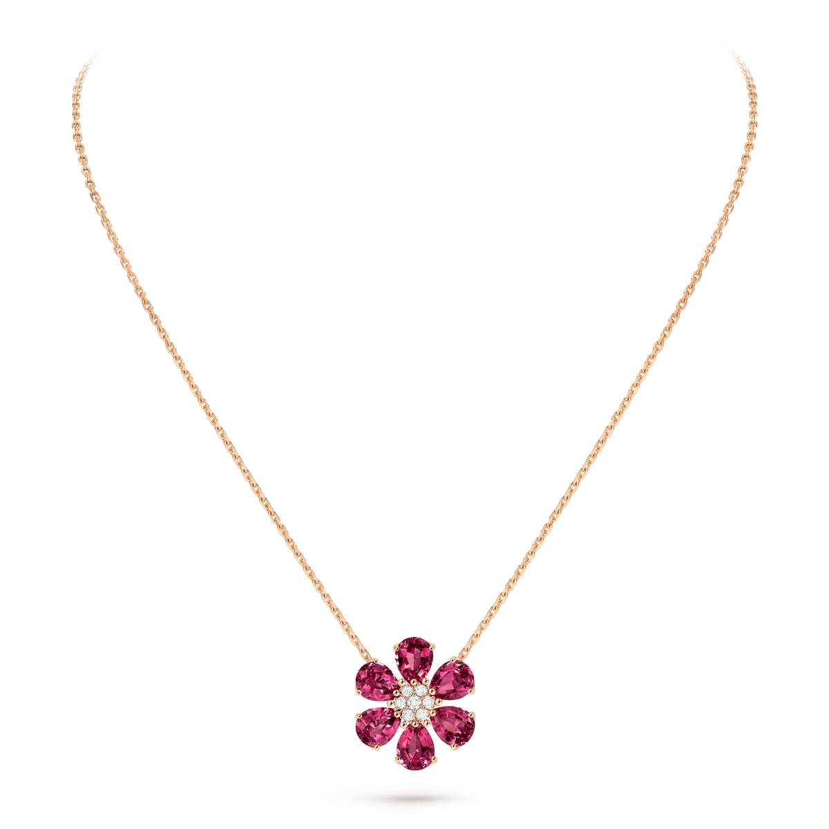 Van Cleef & Arpels Fleurs D'hawaï Diamond Rhodolite Pendant 18K Rose Gold