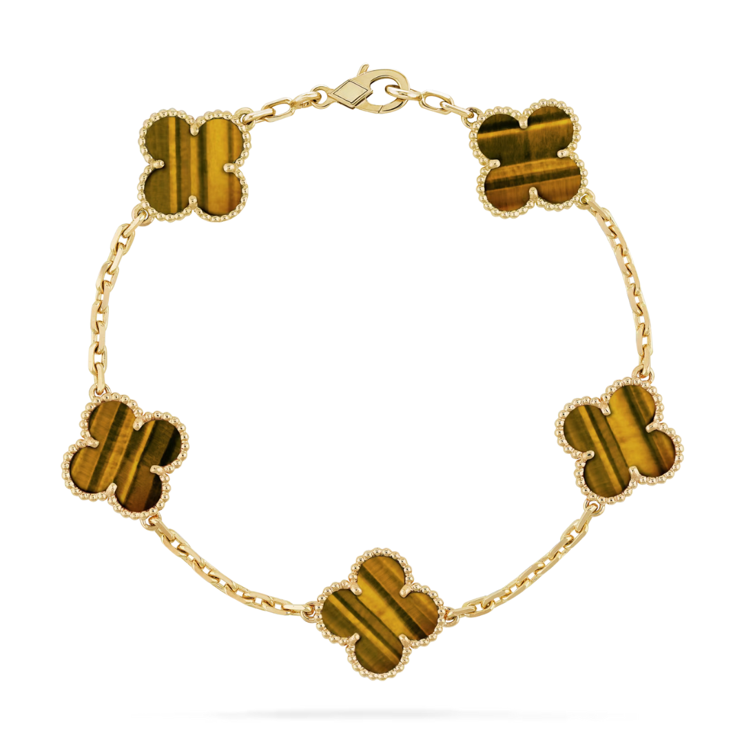 Van Cleef & Arpels Bracelet Alhambra Vintage 5 Motifs Oeil de Tigre Or Jaune 18 Carats