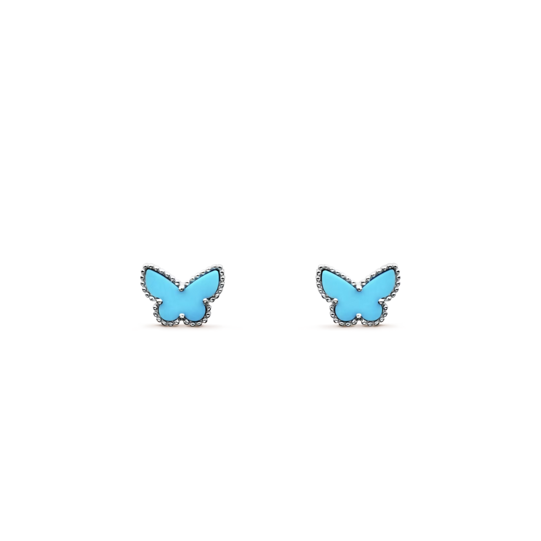 Van Cleef & Arpels Boucles d'oreilles papillon Sweet Alhambra Turquoise or blanc 18 carats