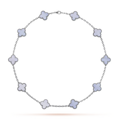 Van Cleef & Arpels Collier Vintage Alhambra 10 Motifs Calcédoine Or Blanc 18 Carats