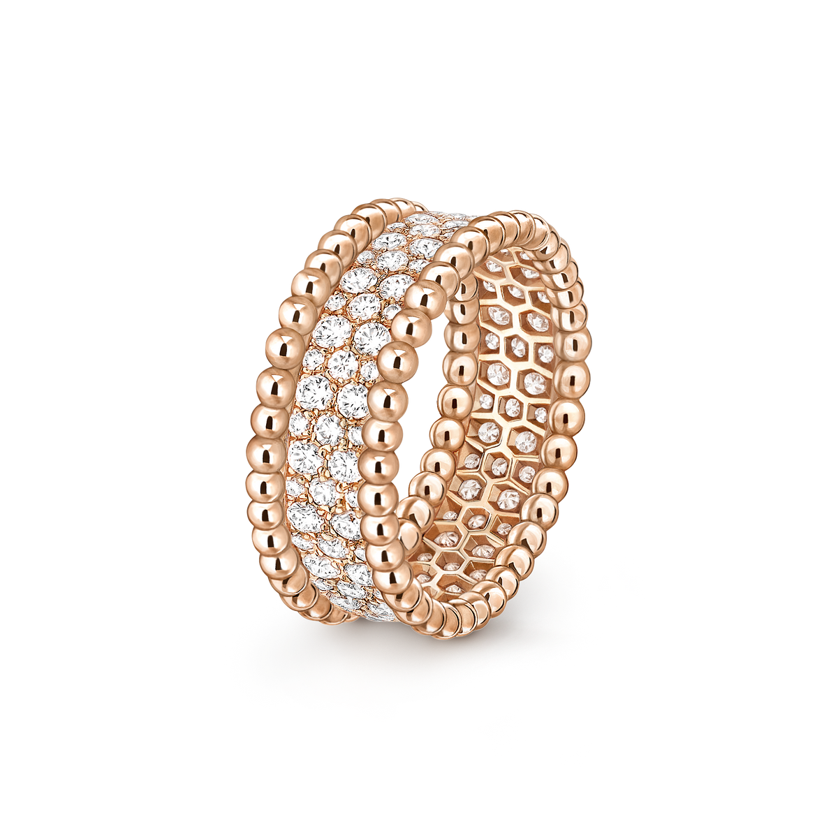 Van Cleef & Arpels Perlée Diamonds 3 Rows 1.11 Ct Ring 18K Rose Gold