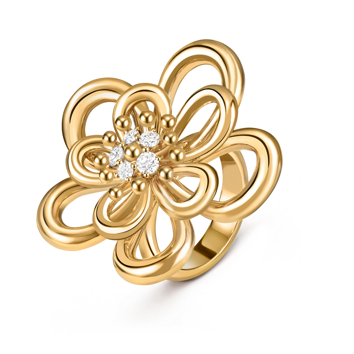 Van Cleef & Arpels Flowerlace Diamond Ring 18K Yellow Gold