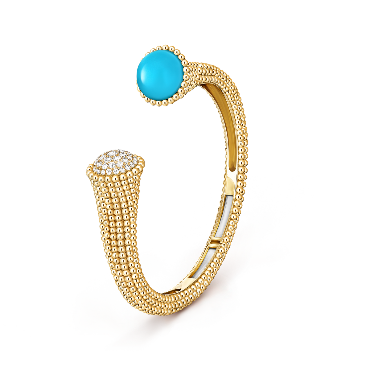 Van Cleef & Arpels Perlée Couleurs Diamond Turquoise Medium Bracelet 18K Yellow Gold