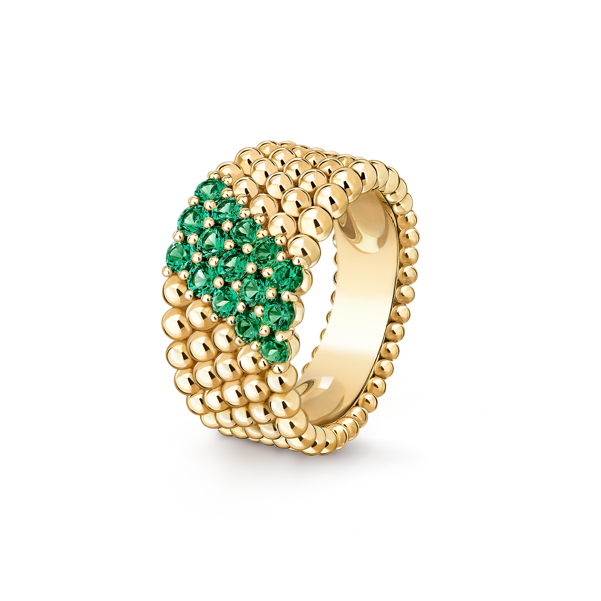 Van Cleef & Arpels Perlée Couleurs 5 Rows Emerald Ring 18K Yellow Gold