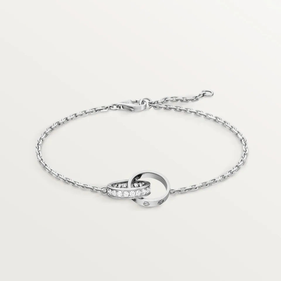 Cartier Love Bracelet on Chain Semi-Paved Diamonds 18K White Gold