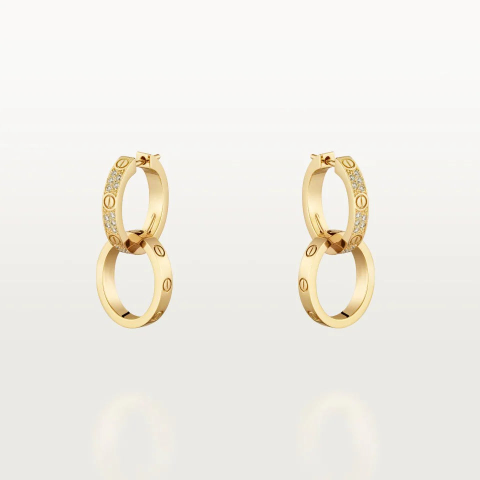 Cartier Love Earrings Transformable Semi-Paved Diamonds 18K Yellow Gold