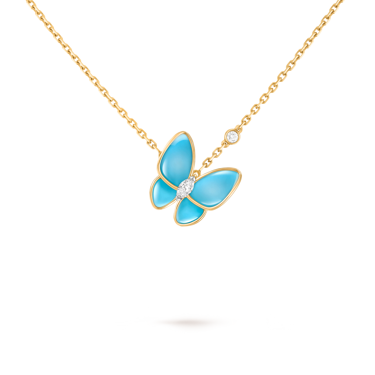 Van Cleef & Arpels Two Butterfly Diamond Turquoise Pendant 18K Yellow & White Gold