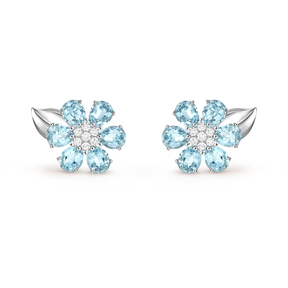 Van Cleef & Arpels Fleurs D'hawaï Aquamarine Diamond Earrings 18K White Gold