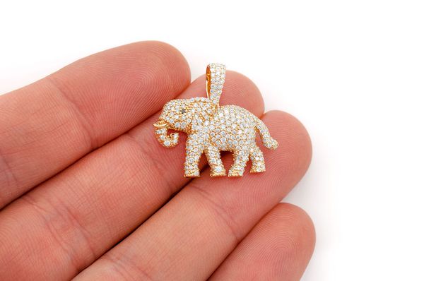 Pendentif diamant éléphant marchant 1,50 ct en or massif 14 carats