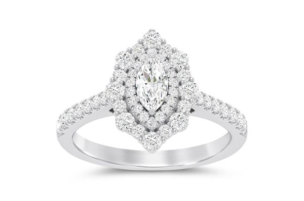 1.25ct Diamond Marquise Double Halo Scalloped All Natural Engagement Ring 14K White Gold