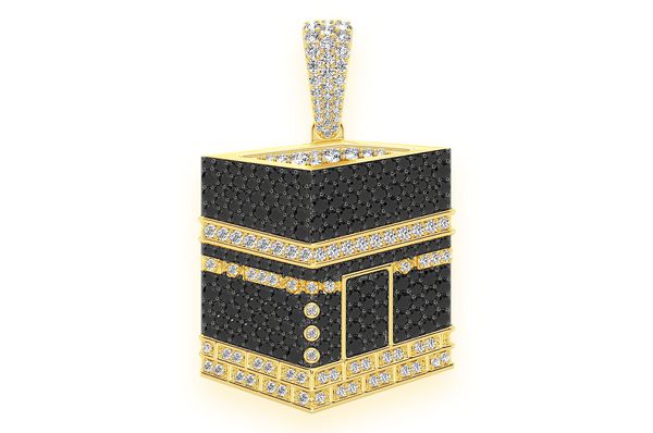 2.60ct Diamond Kaaba Black & White Pendant 18K Solid Gold