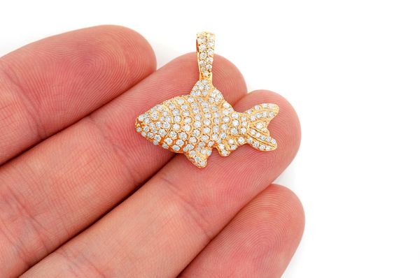 1.20ct Diamond Fish Pendant 18K Solid Gold