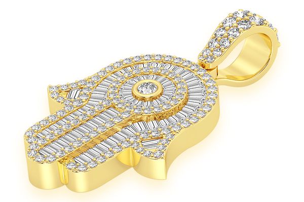 2.10ct Diamond Hamsa Pendant 18K Solid Gold