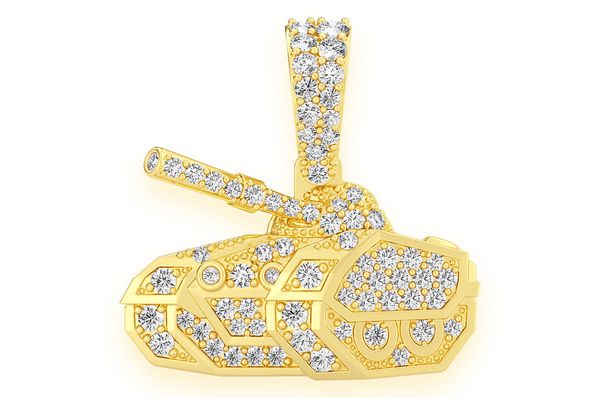 0.40ct Diamond Military Battle Tank Pendant 18K Solid Gold