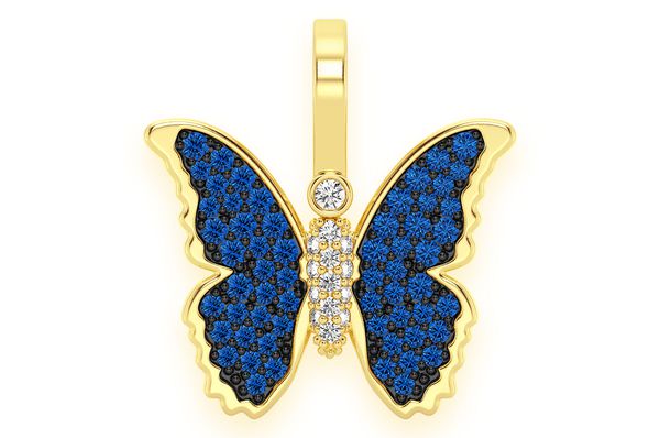 Pendentif saphir papillon et diamant 0,50 ct en or massif 14 carats
