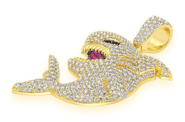 2.75ct Diamond Shark Pendant 18K Solid Gold