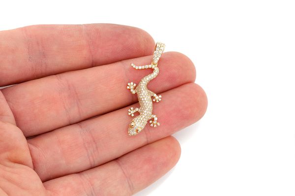 Pendentif diamant lézard 1,00 ct en or massif 14 carats