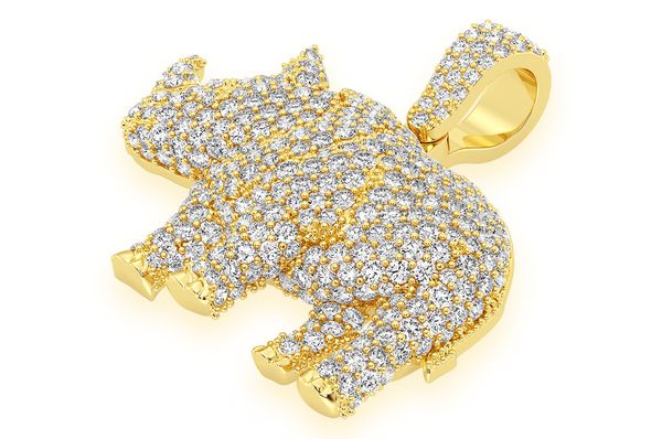 1.75ct Diamond Rhinoceros Standing Pendant 18K Solid Gold