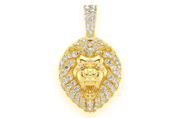 Pendentif tête de lion 0,50 ct diamant en or massif 14 carats