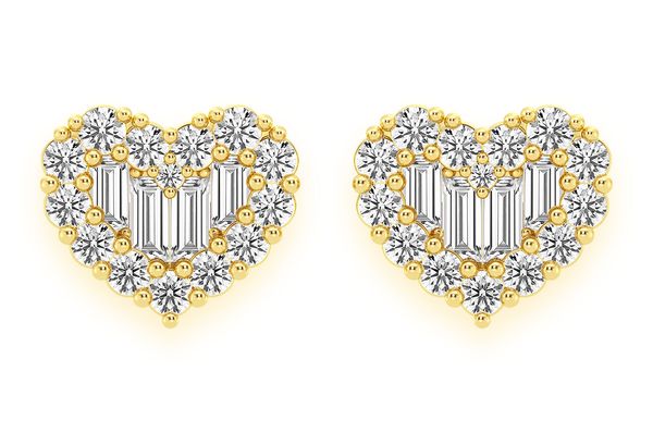 0.80ct Diamond Baguette Heart Stud Earrings 18k Solid Gold