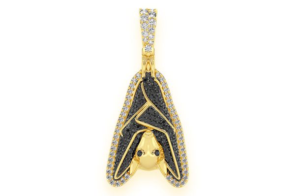 1.00ct Diamond Hanging Bat Black & White Pendant 18K Solid Gold