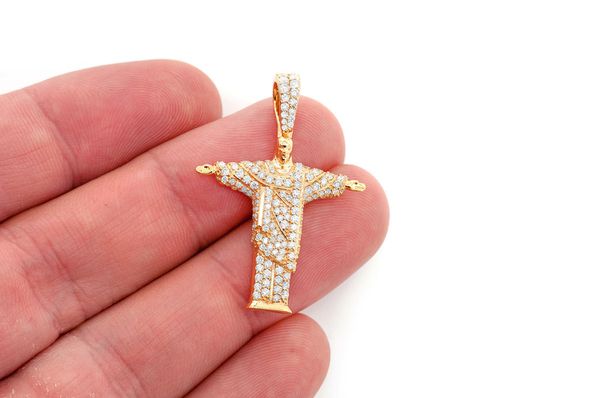 Brésil Jésus-Christ Le Rédempteur Pendentif diamant 1,10 ct en or massif 14 carats