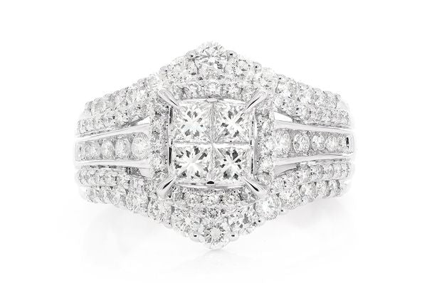 2.00ct Diamond Quad Halo 5 Row Band All Natural Engagement Ring 14K Solid Gold