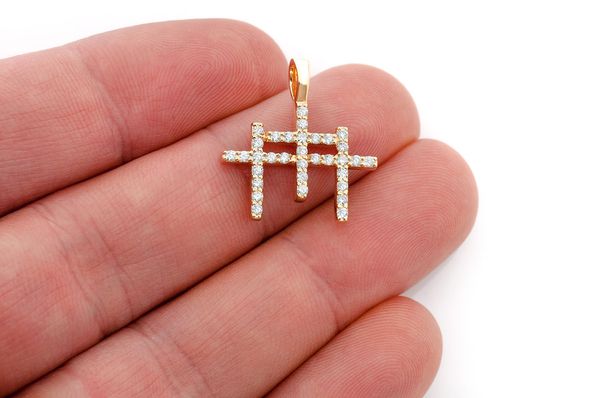 0.45ct Diamond Triple Cross Pendant 18K Solid Gold
