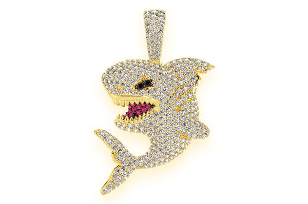 2.75ct Diamond Shark Pendant 18K Solid Gold