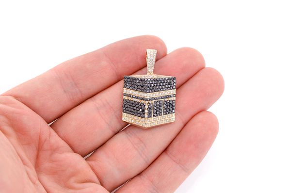 2.60ct Diamond Kaaba Black & White Pendant 18K Solid Gold