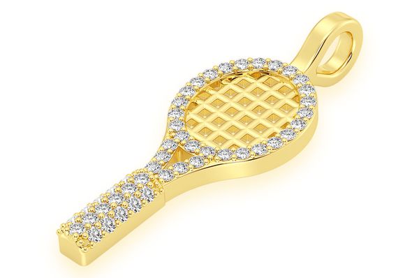 Raquette de tennis Pendentif diamant 0,20 ct en or massif 14 carats