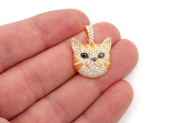 Pendentif diamant visage de chat 1,90 ct en or massif 14 carats