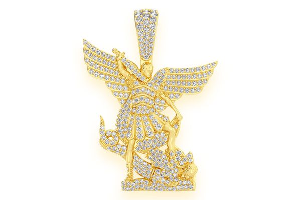 Pendentif diamant Archange Saint Michel 1,50 ct en or massif 14 carats