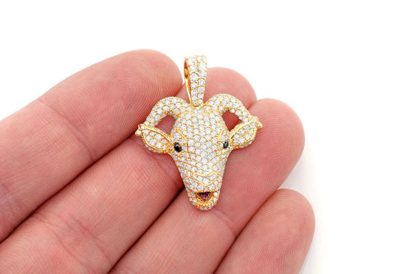 2.50ct Diamond Goat Head Pendant 18K Solid Gold