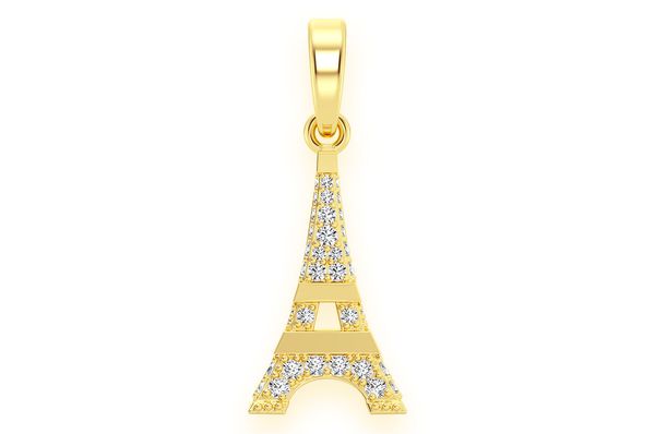 0.33ct Diamond French Eiffel Tower Pendant 18K Solid Gold
