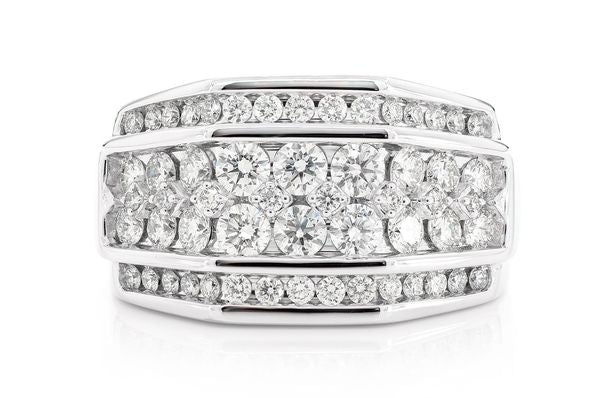 2.00ct Diamond 5 Row Tapered Signet Ring 18K Solid Gold