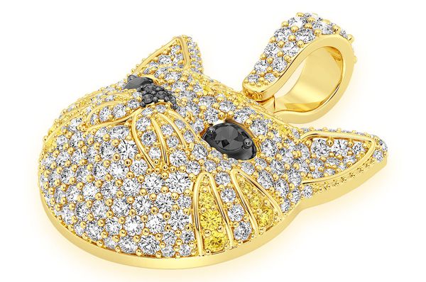 Pendentif diamant visage de chat 1,90 ct en or massif 14 carats